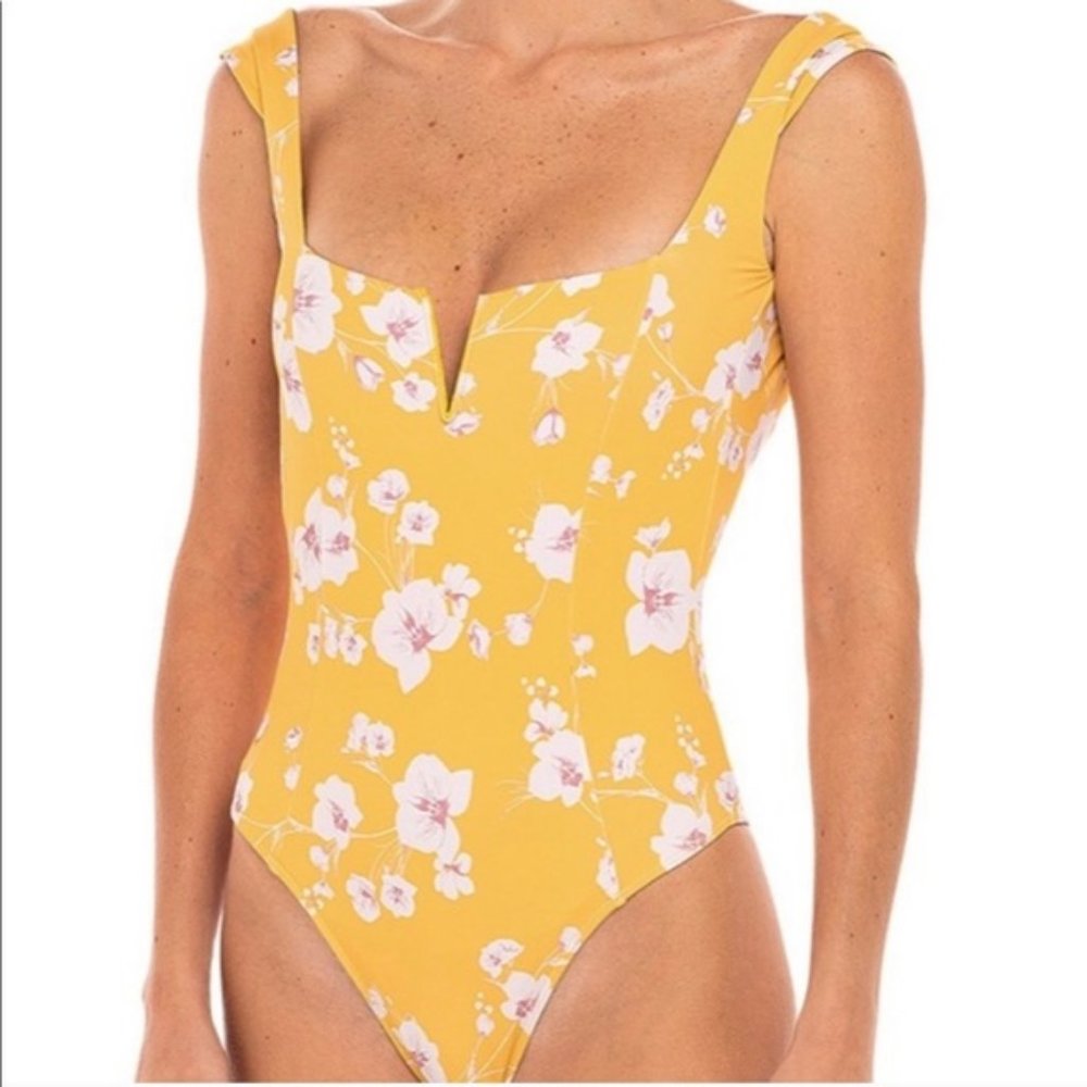NWT! Revel Rey Yellow Floral One Piece Swimsuit